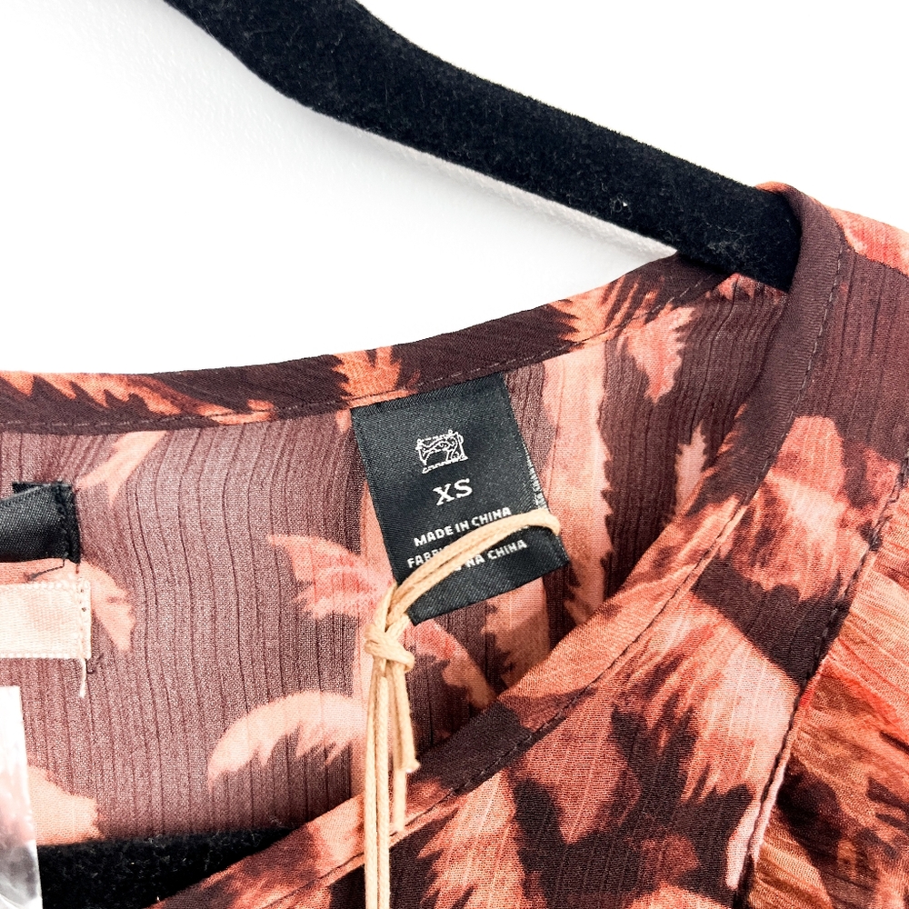 NWT Scotch & Soda Brown Palm Tree Patterned Sheer Blouse - Picture 10 of 13